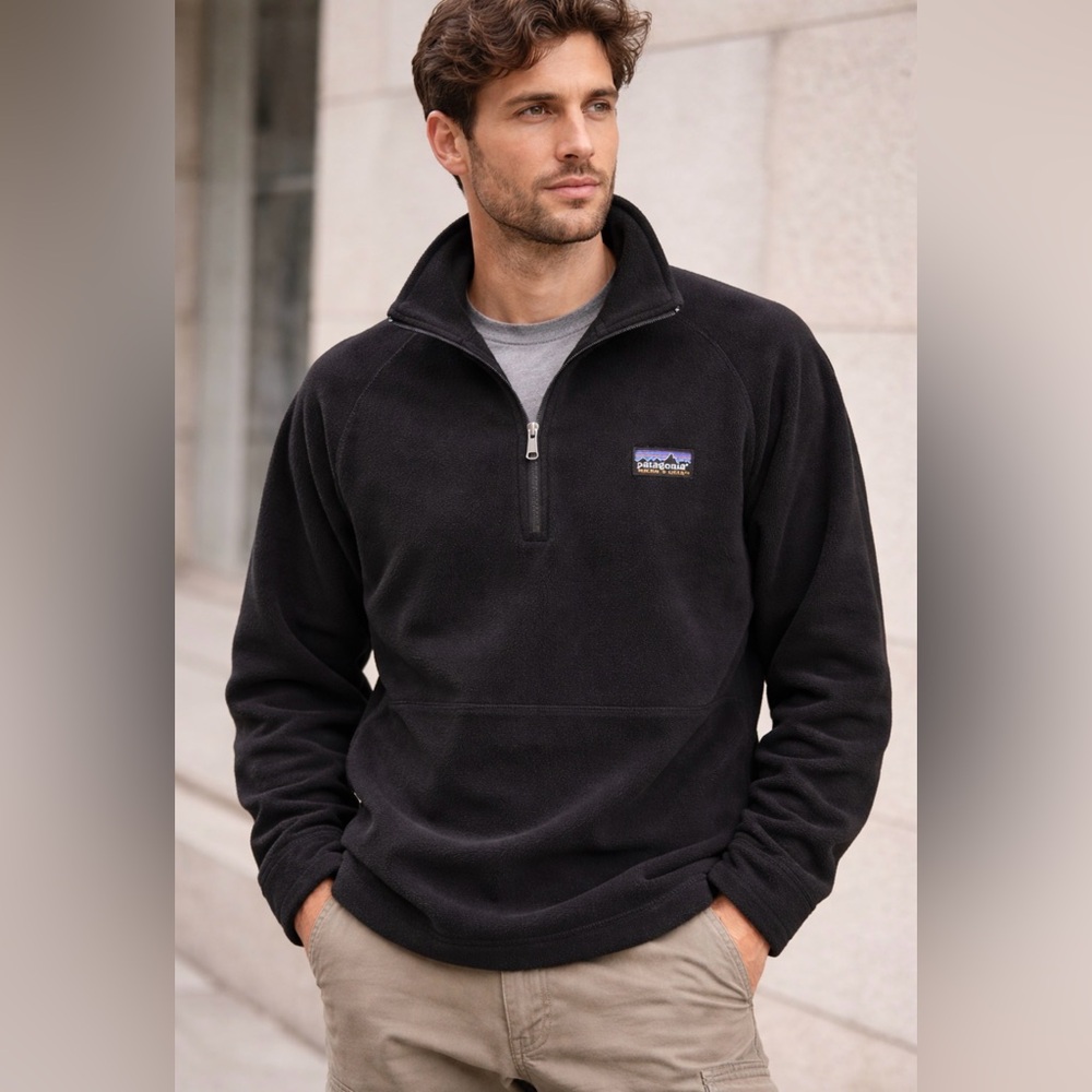 Patagonia Micro D Luxe Vintage USA Fleece 1/4 Zip Pullover Black L